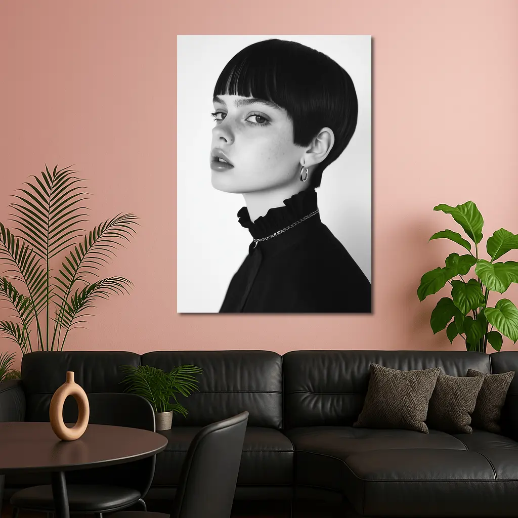 Black and White Portrait Woman Short Hair – Wall Art