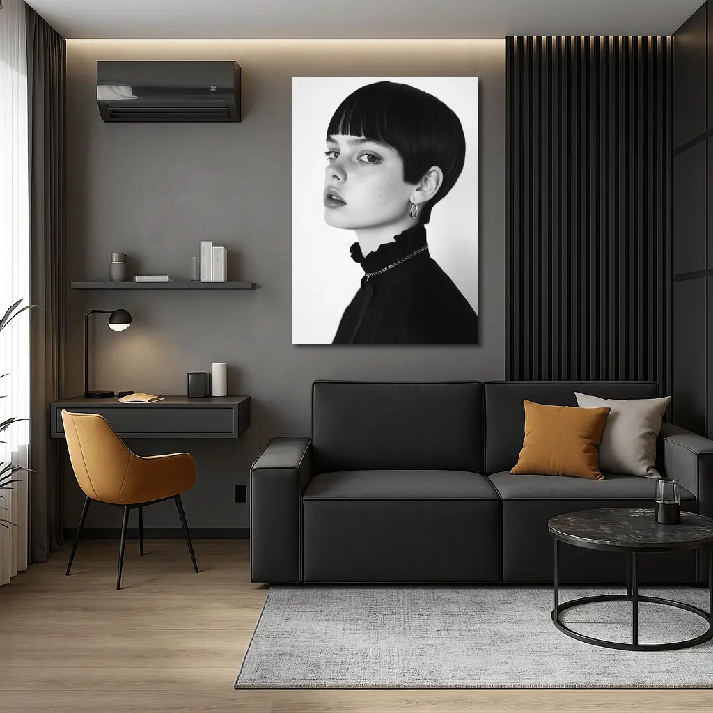 Black and White Portrait Woman Short Hair – Wall Art