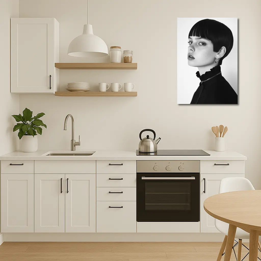 Black and White Portrait Woman Short Hair – Wall Art