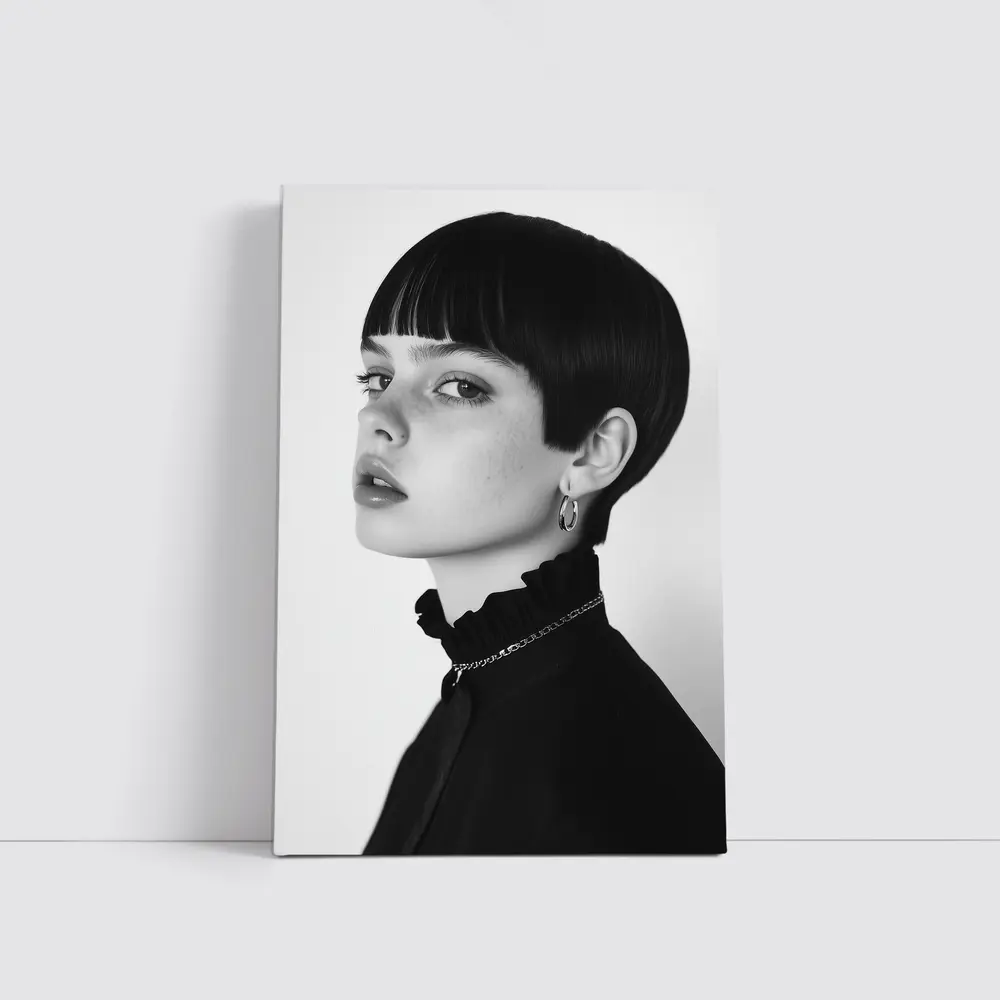 Black and White Portrait Woman Short Hair – Wall Art