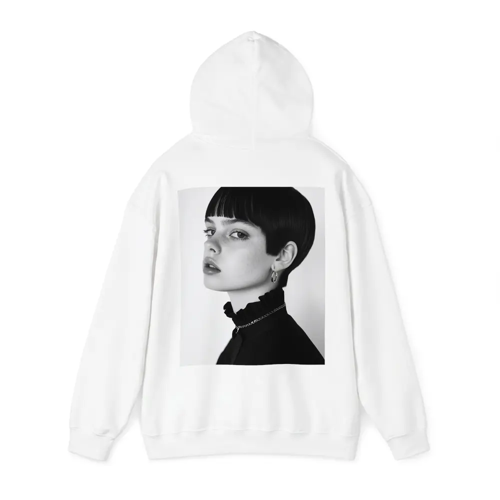 Black and White Portrait Woman Short Hair – Hoodies