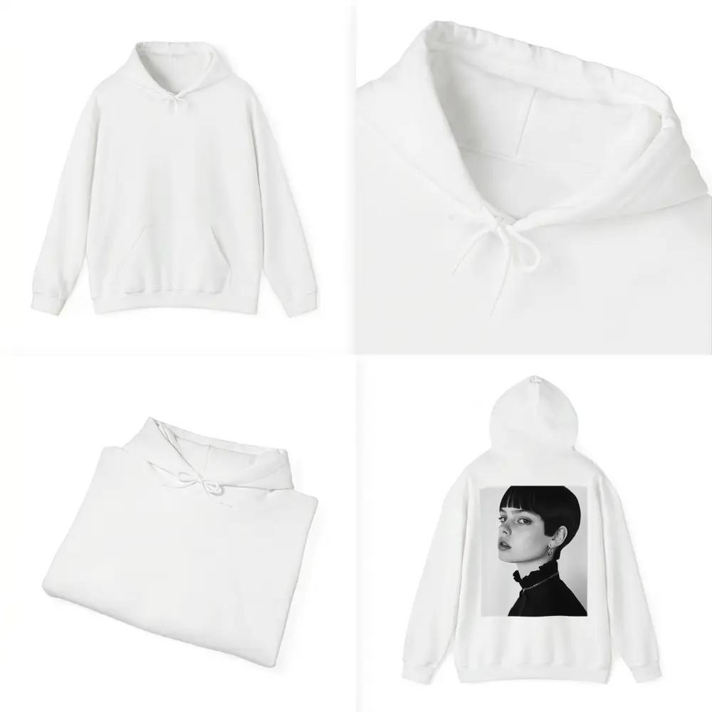 Black and White Portrait Woman Short Hair – Hoodies