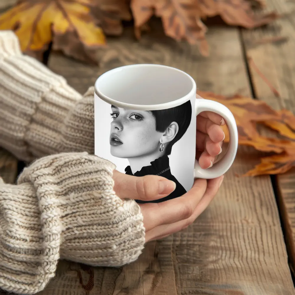 Black and White Portrait Woman Short Hair – Mugs