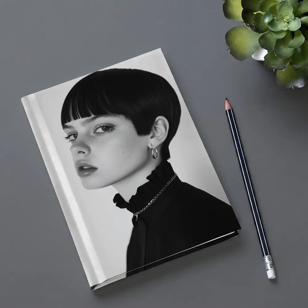 Black and White Portrait Woman Short Hair – Notebooks