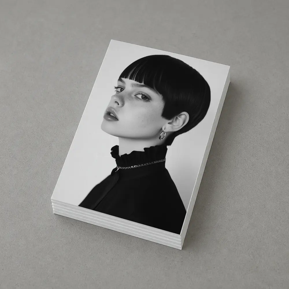 Black and White Portrait Woman Short Hair – Postcards