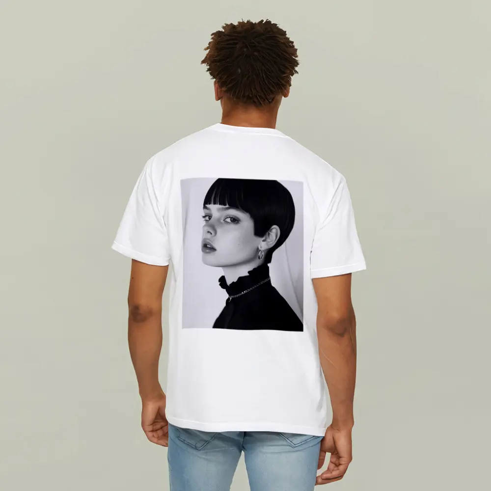 Black and White Portrait Woman Short Hair – T-Shirts