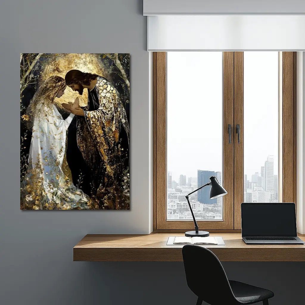 Jesus and Mary Praying Gold Floral Art – Wall Art