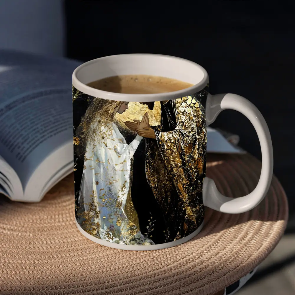 Jesus and Mary Praying Gold Floral Art – Mugs