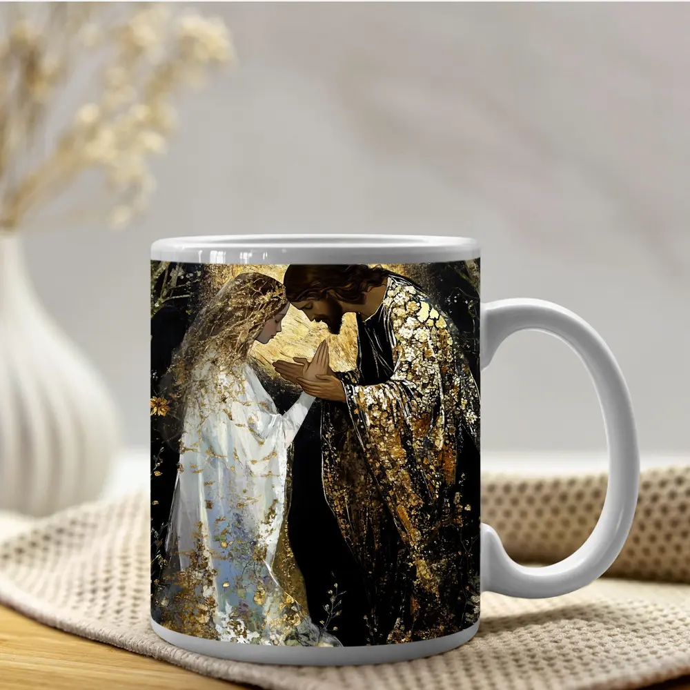 Jesus and Mary Praying Gold Floral Art – Mugs