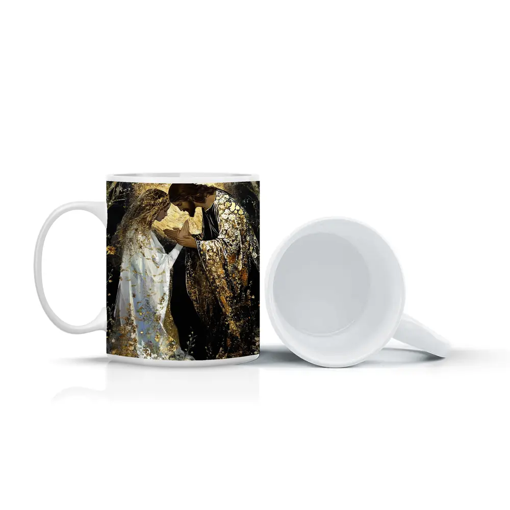 Jesus and Mary Praying Gold Floral Art – Mugs