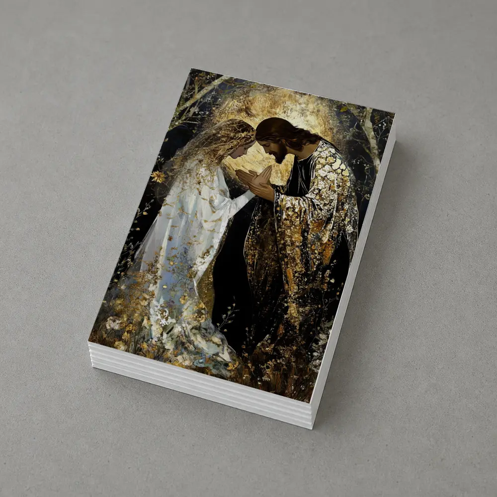 Jesus and Mary Praying Gold Floral Art – Postcards