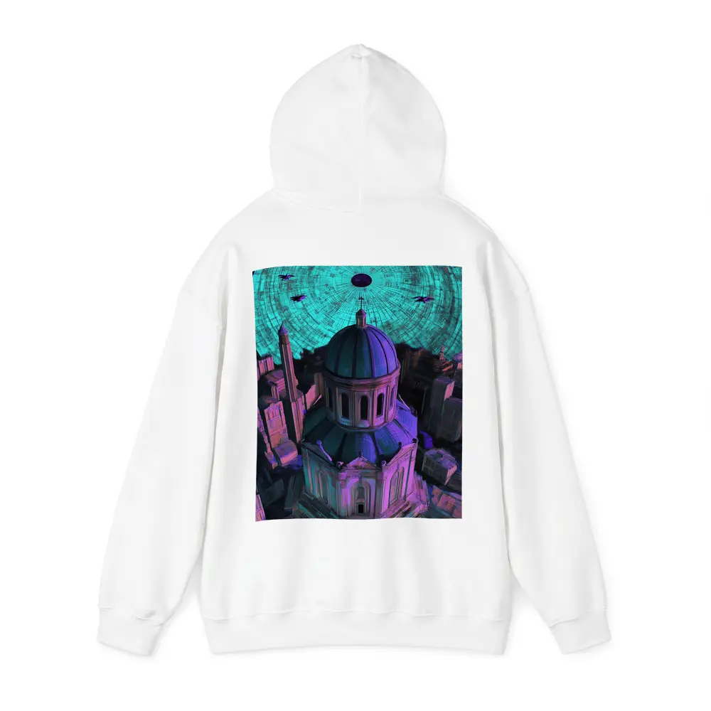 Futuristic Cathedral City Purple Neon Night – Hoodies