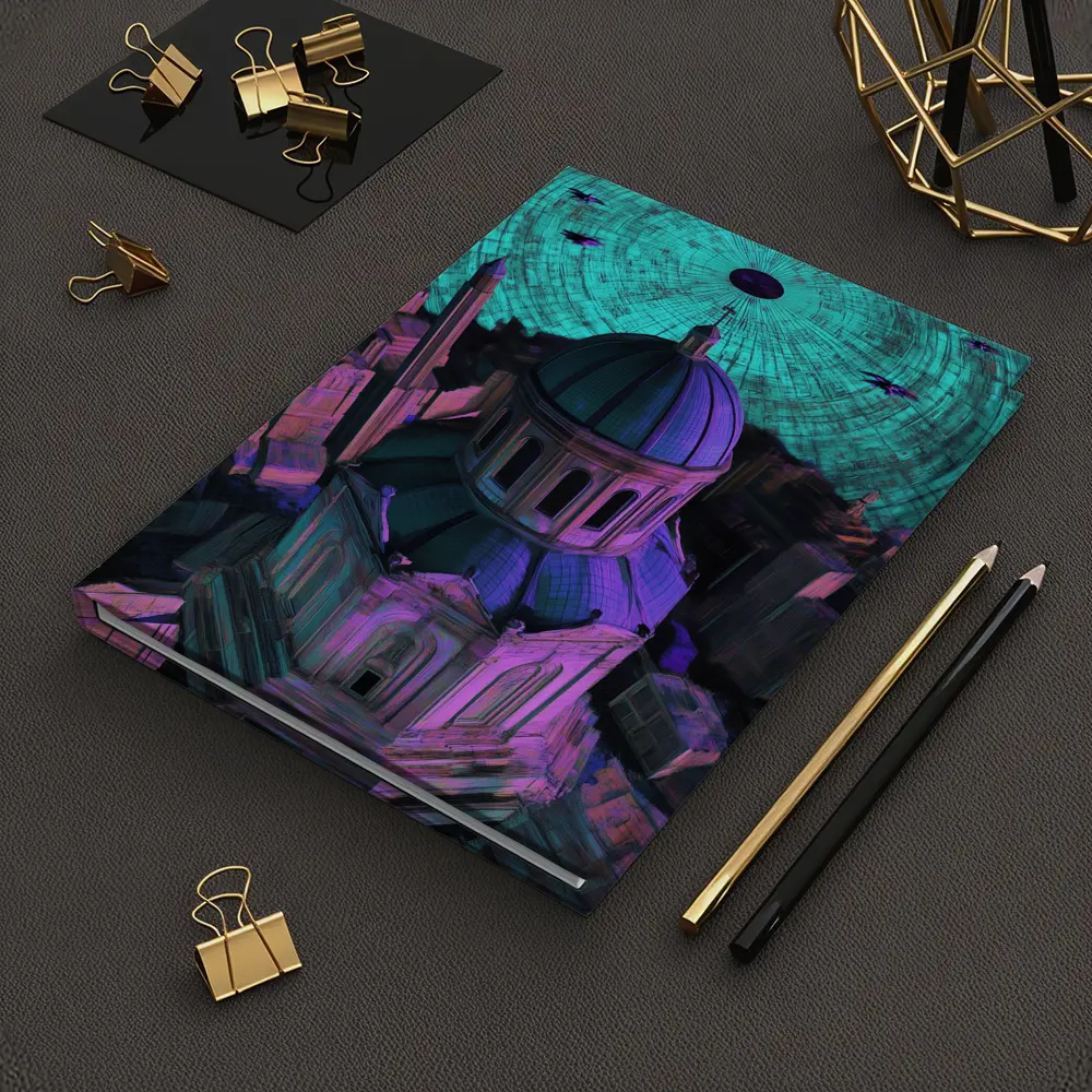Futuristic Cathedral City Purple Neon Night – Notebooks