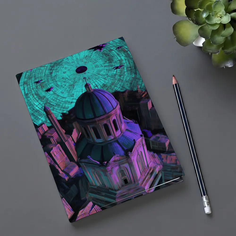 Futuristic Cathedral City Purple Neon Night – Notebooks