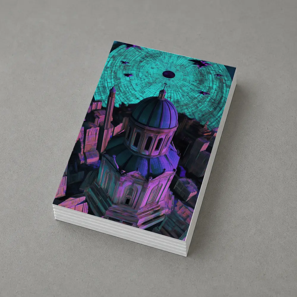 Futuristic Cathedral City Purple Neon Night – Postcards