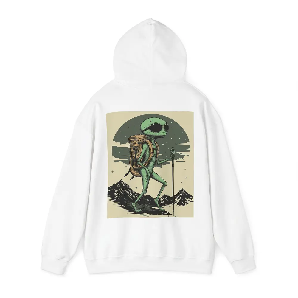 Alien Hiker Backpacking Through Mountain Landscape – Hoodies