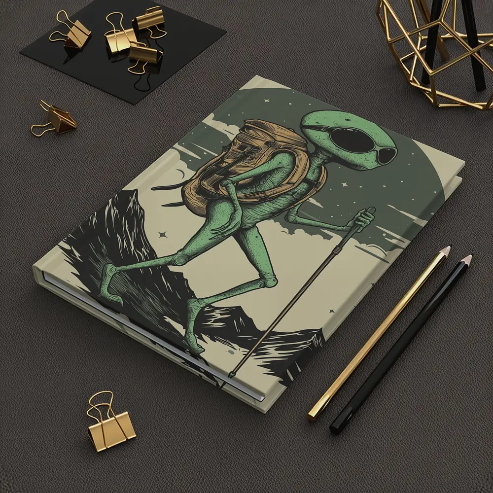 Alien Hiker Backpacking Through Mountain Landscape – Notebooks