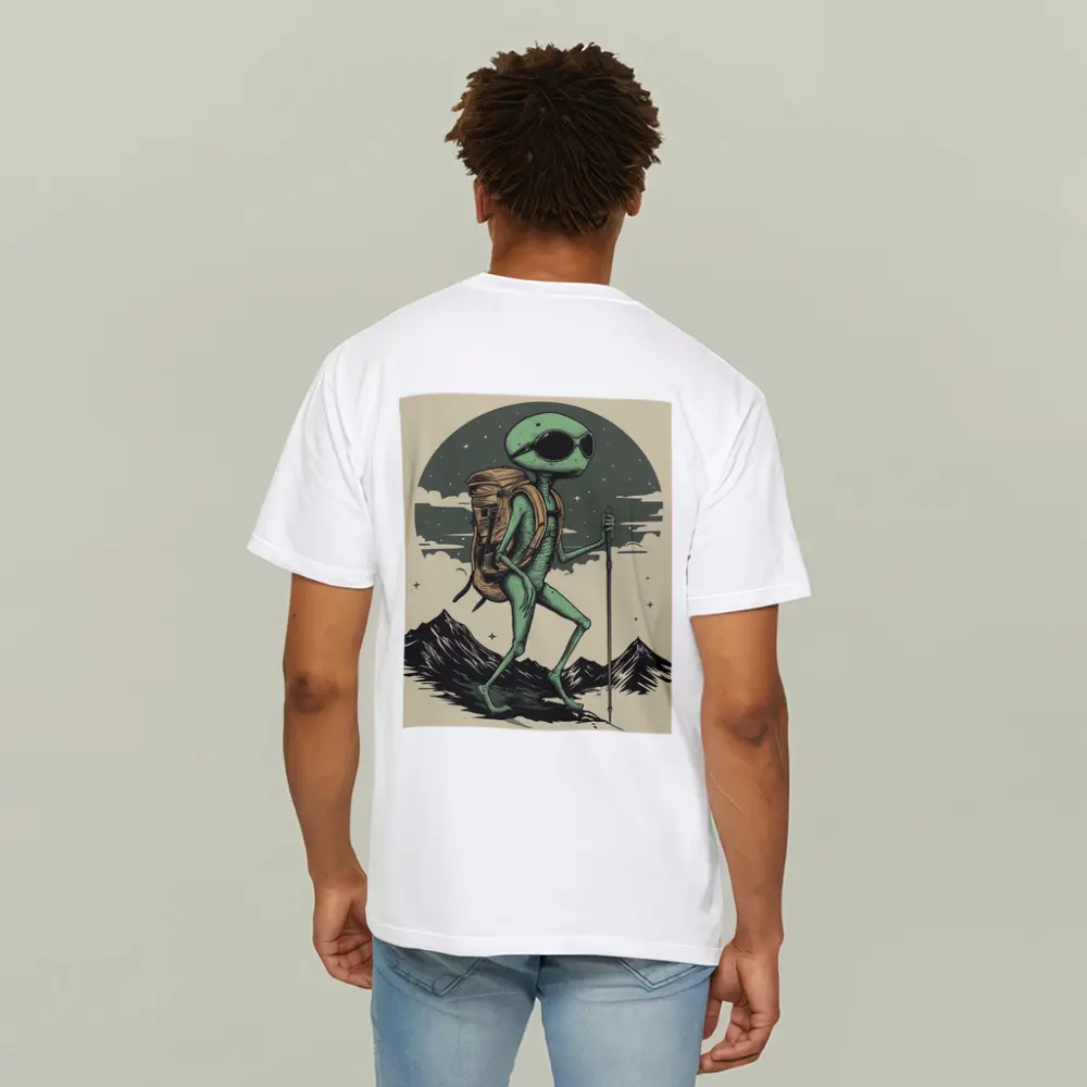 Alien Hiker Backpacking Through Mountain Landscape – T-Shirts
