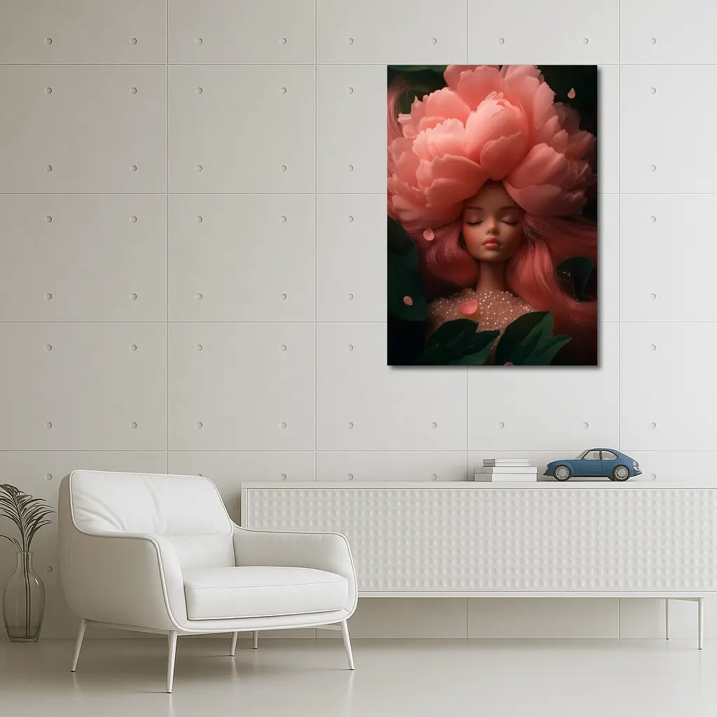 Peony Flower Girl Fantasy Pink Dark Background – Wall Art