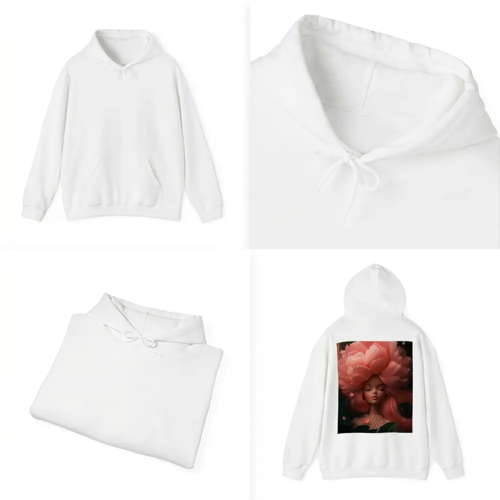 Peony Flower Girl Fantasy Pink Dark Background – Hoodies