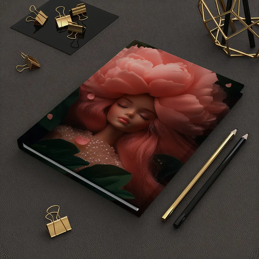 Peony Flower Girl Fantasy Pink Dark Background – Notebooks