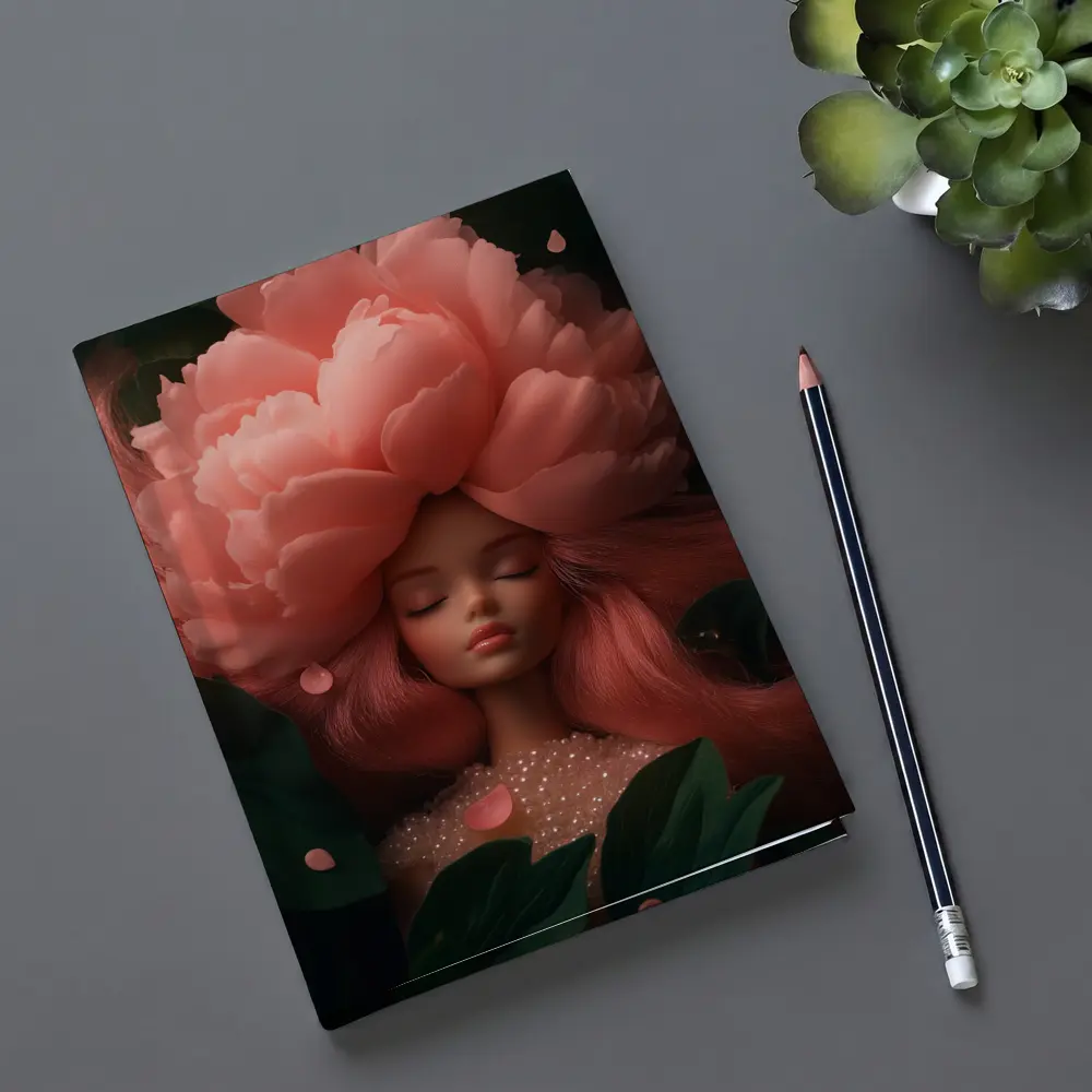 Peony Flower Girl Fantasy Pink Dark Background – Notebooks