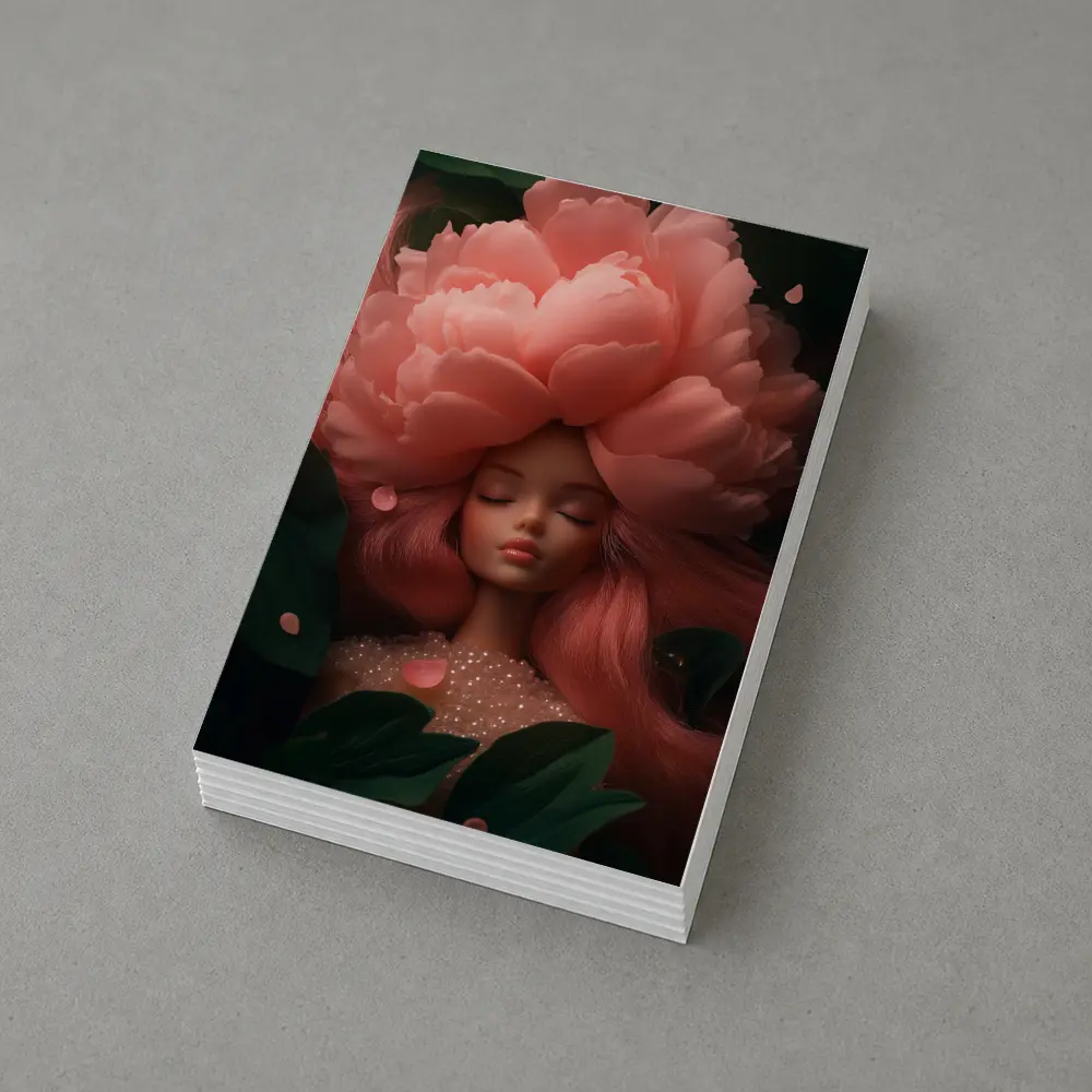 Peony Flower Girl Fantasy Pink Dark Background – Postcards