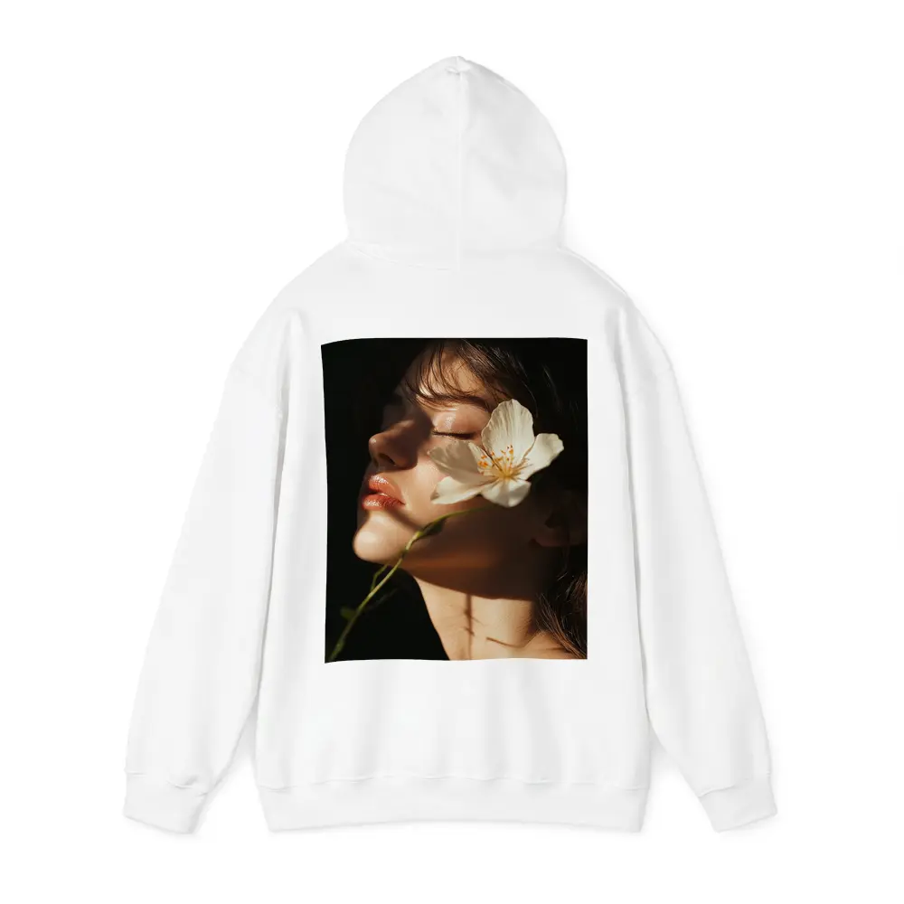 Woman White Flower Dark Background Portrait – Hoodies