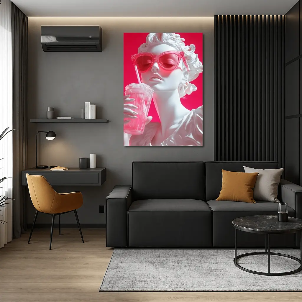 Greek Statue Pink Sunglasses Bold Background – Wall Art