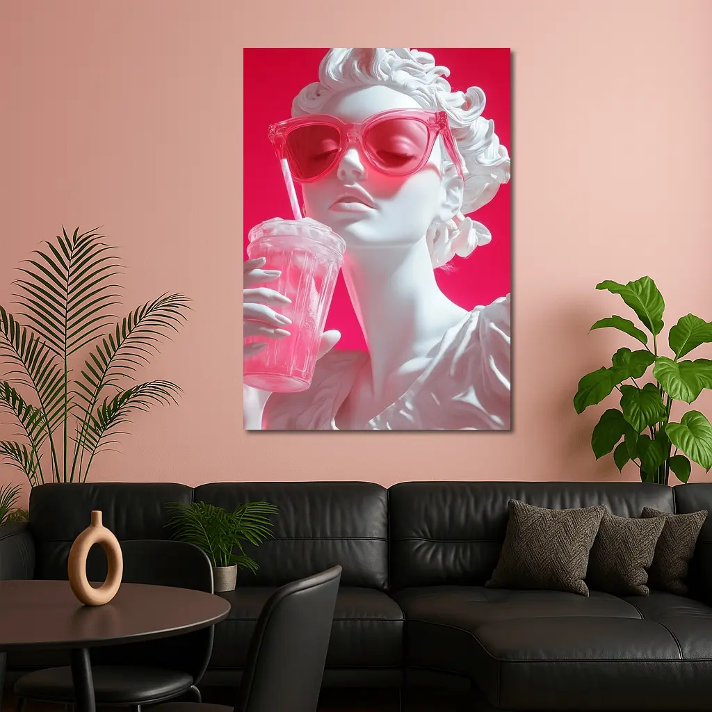 Greek Statue Pink Sunglasses Bold Background – Wall Art