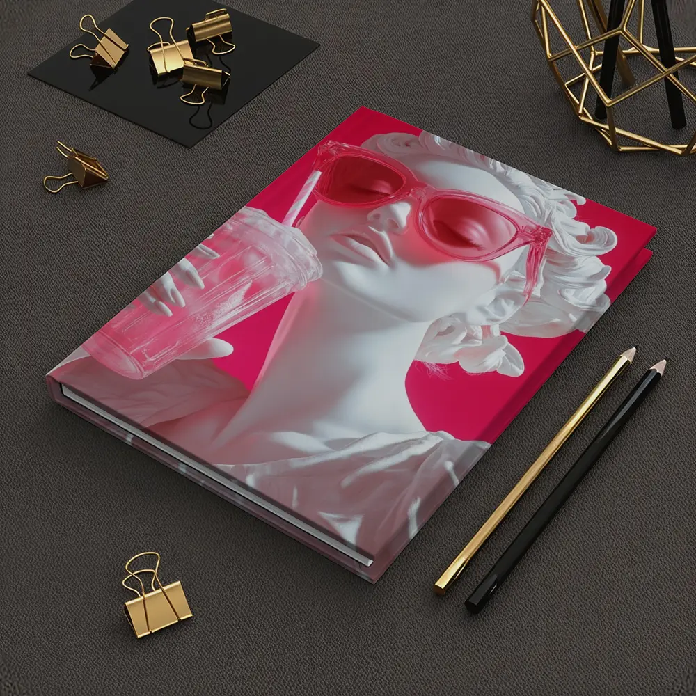 Greek Statue Pink Sunglasses Bold Background – Notebooks