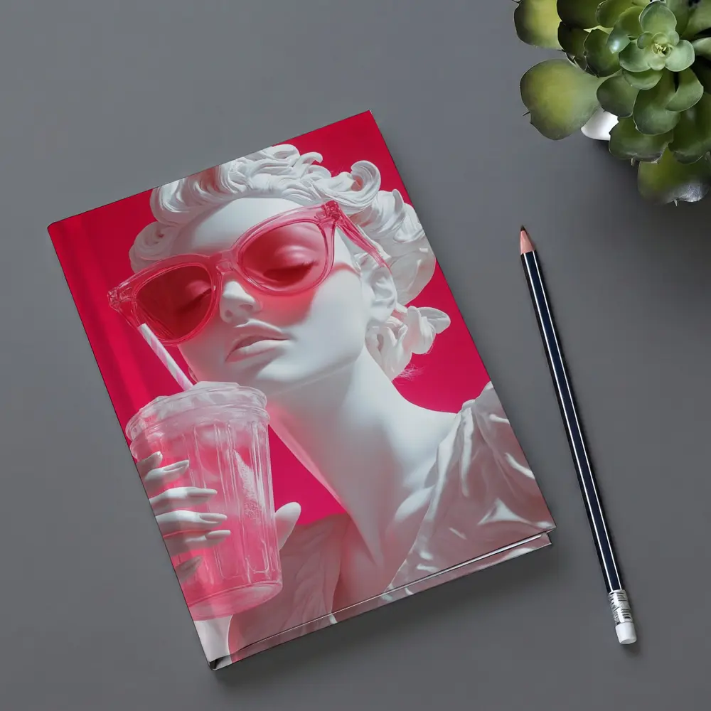 Greek Statue Pink Sunglasses Bold Background – Notebooks