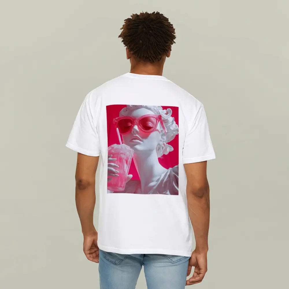 Greek Statue Pink Sunglasses Bold Background – T-Shirts