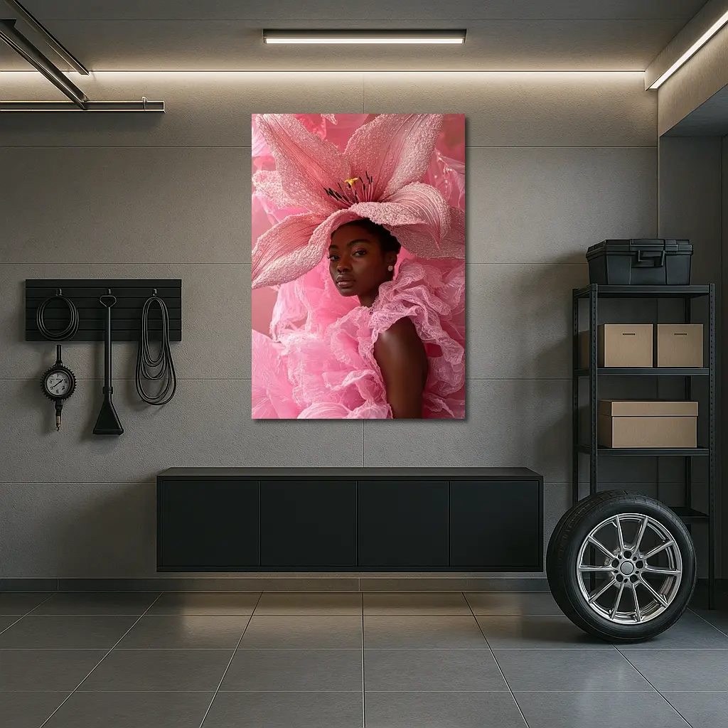 Woman Pink Lily Flower Headdress Portrait – Wall Art