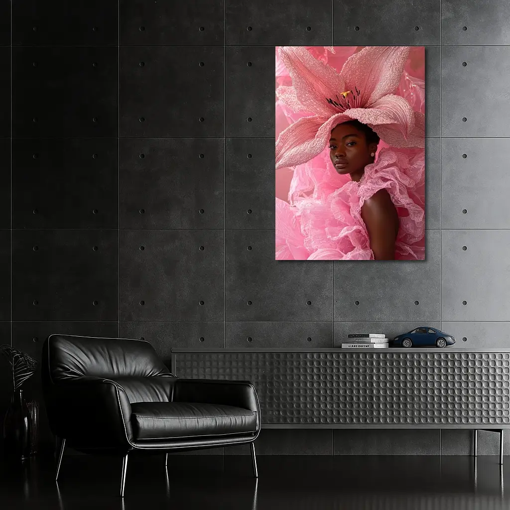 Woman Pink Lily Flower Headdress Portrait – Wall Art