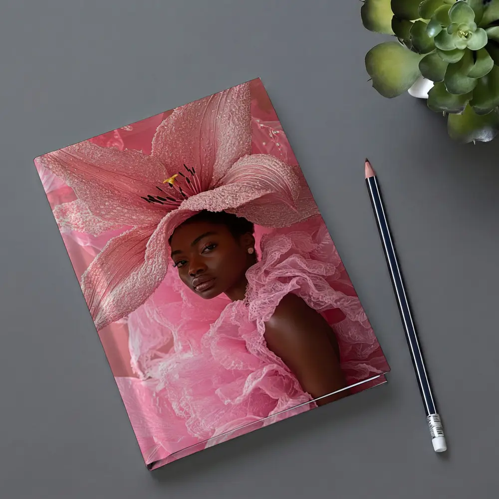 Woman Pink Lily Flower Headdress Portrait – Notebooks