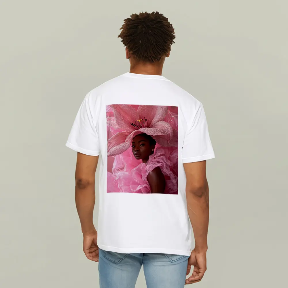 Woman Pink Lily Flower Headdress Portrait – T-Shirts