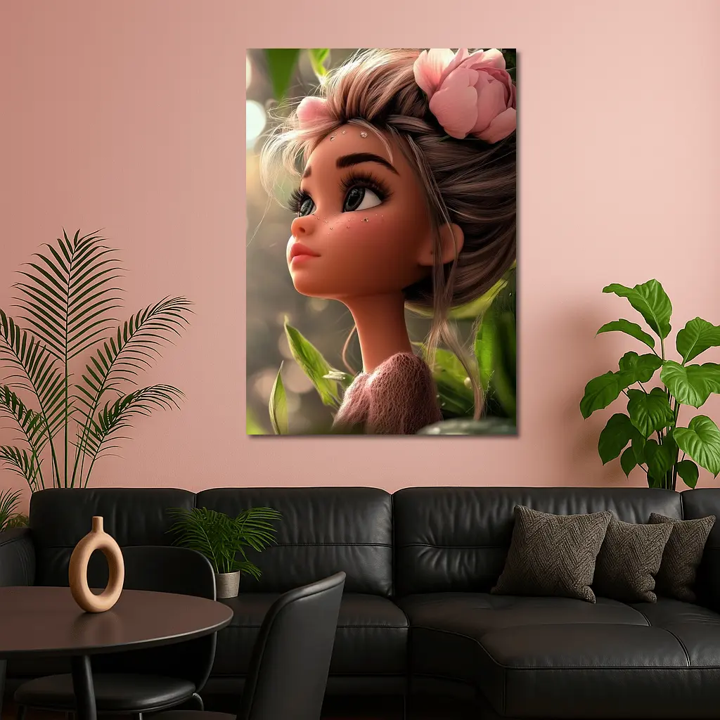 Cartoon Girl Pink Flower Garden Fantasy – Wall Art