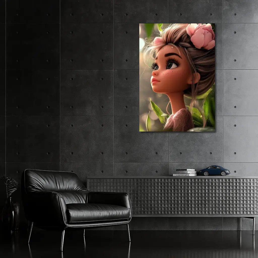 Cartoon Girl Pink Flower Garden Fantasy – Wall Art