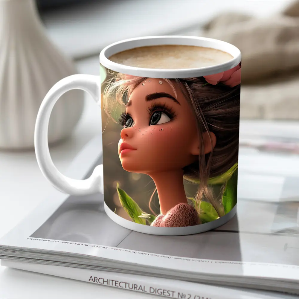 Cartoon Girl Pink Flower Garden Fantasy – Mugs