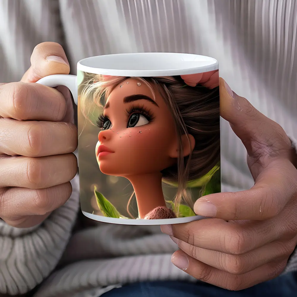 Cartoon Girl Pink Flower Garden Fantasy – Mugs