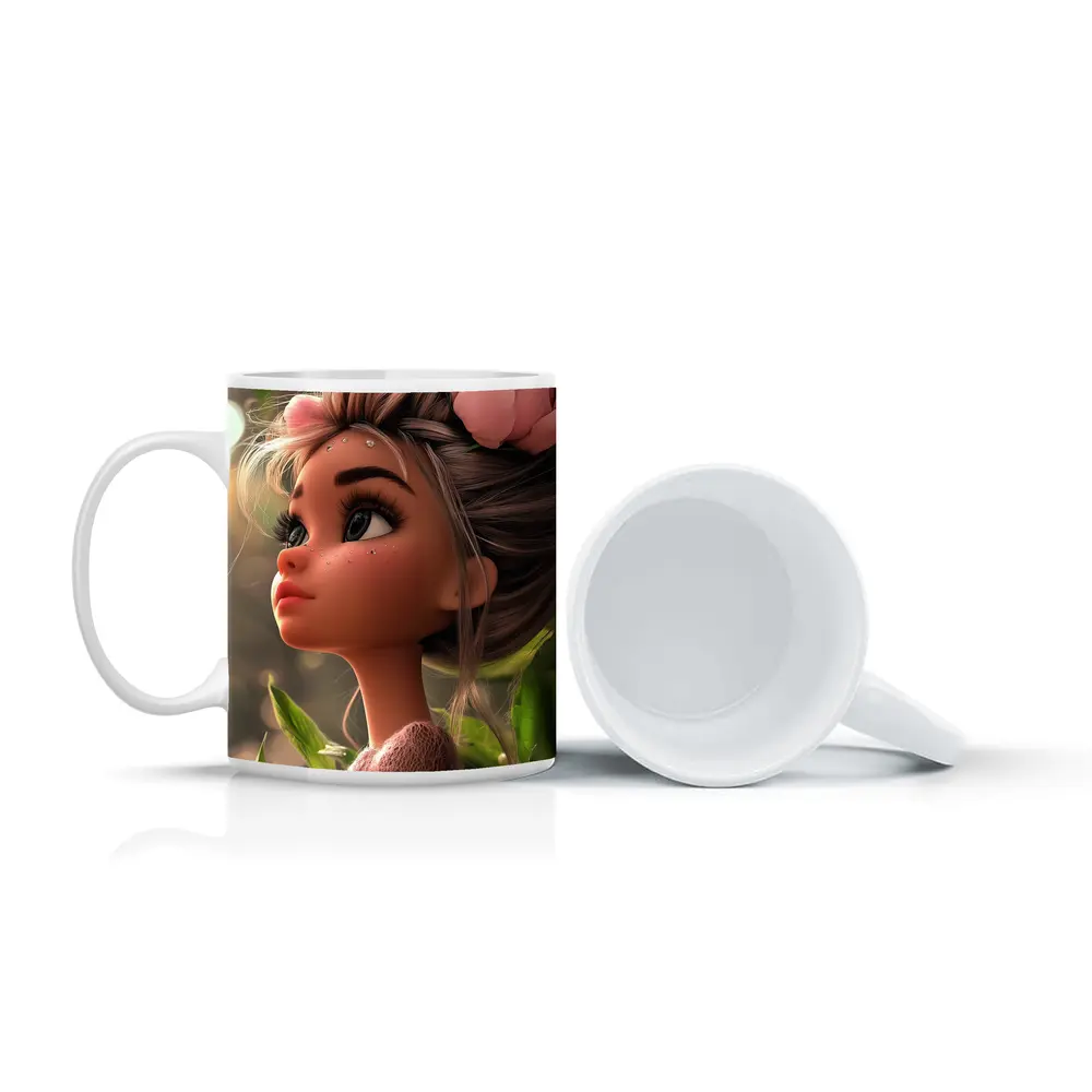 Cartoon Girl Pink Flower Garden Fantasy – Mugs