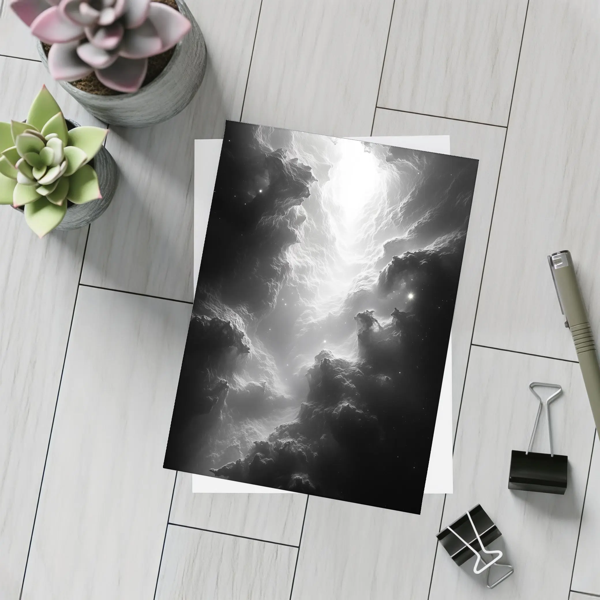 Black and White Nebula Space Galaxy Art – Postcards