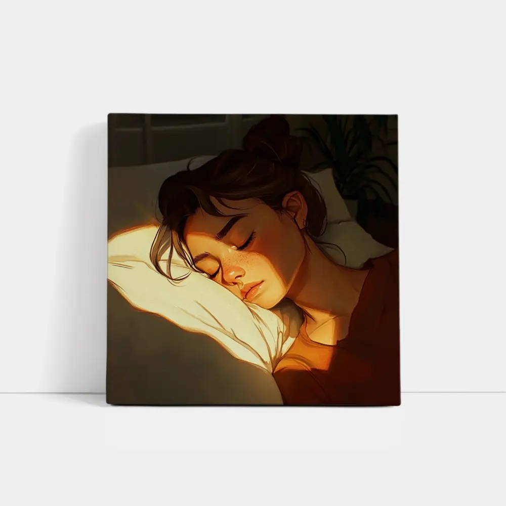 Sleeping Woman Warm Golden Light Illustration – Wall Art