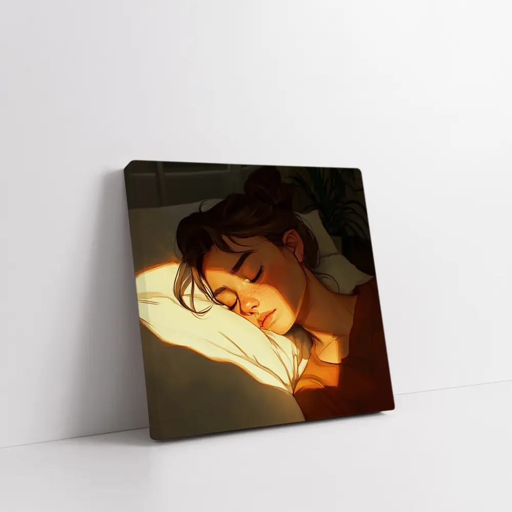 Sleeping Woman Warm Golden Light Illustration – Wall Art