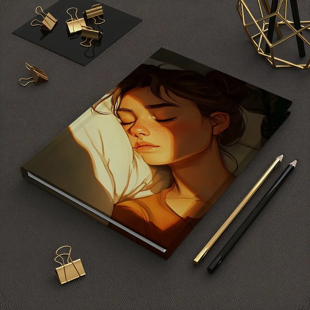 Sleeping Woman Warm Golden Light Illustration – Notebooks