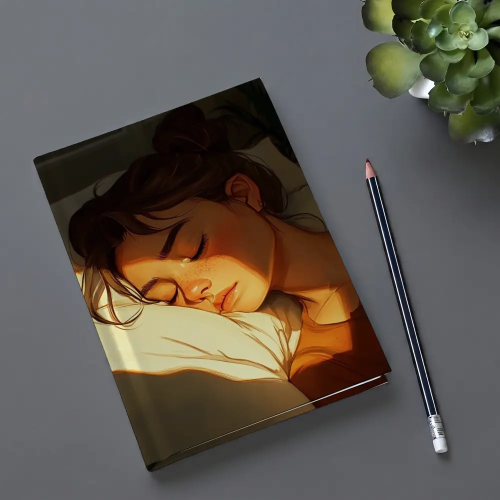 Sleeping Woman Warm Golden Light Illustration – Notebooks