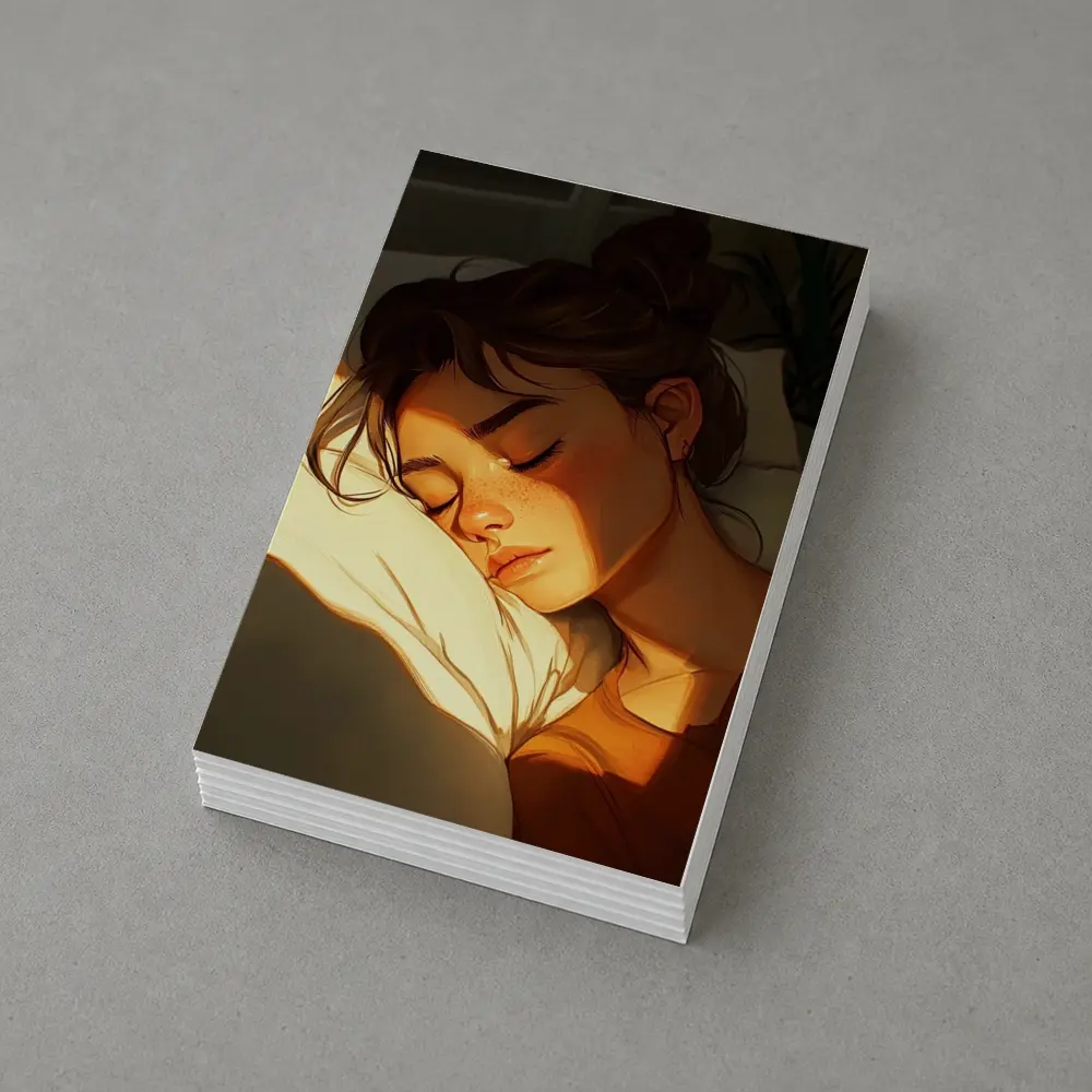 Sleeping Woman Warm Golden Light Illustration – Postcards