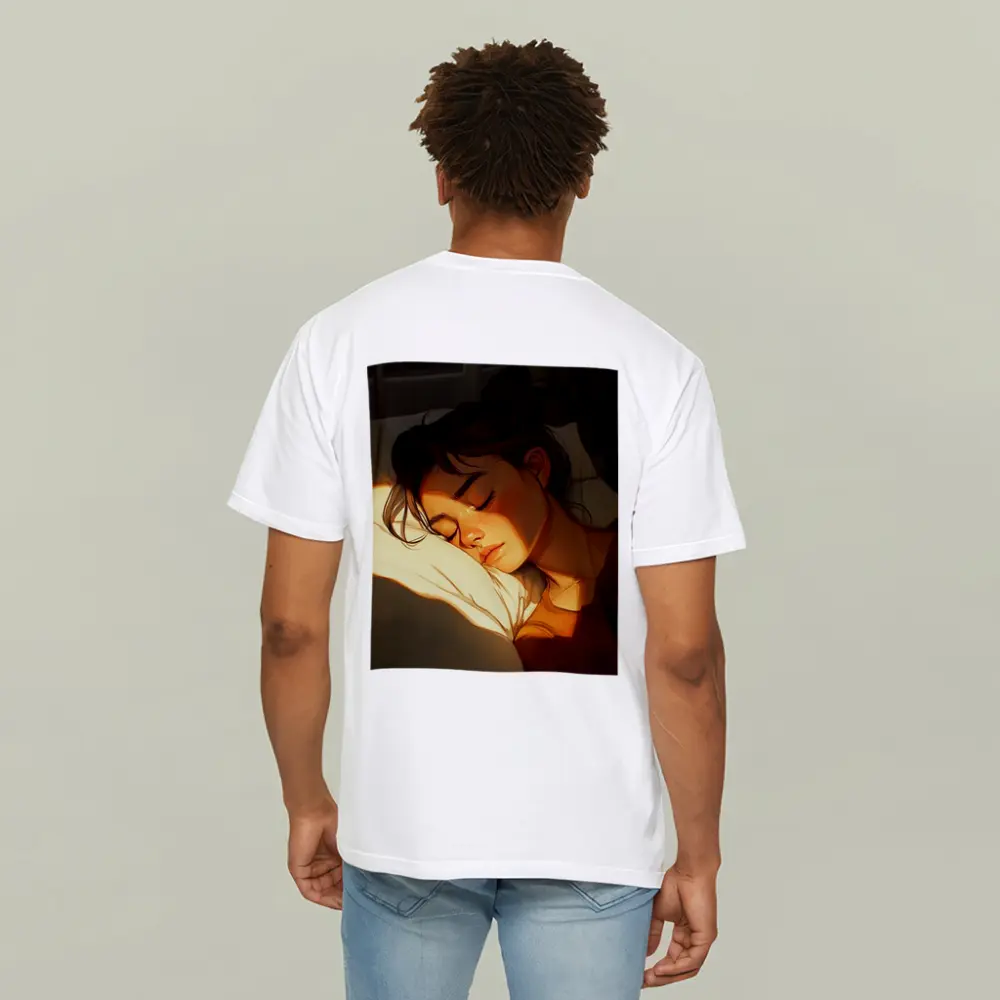 Sleeping Woman Warm Golden Light Illustration – T-Shirts