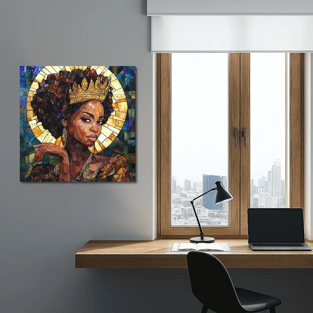 Black Queen Crown Stained Glass Mosaic Art – Wall Art